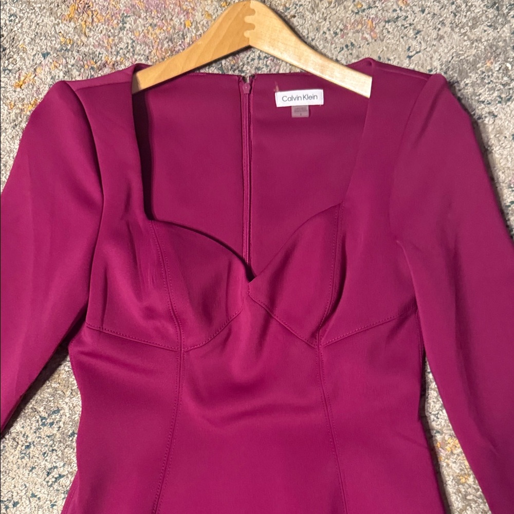 NWT Calvin Klein Fuchsia Long Sleeve Dress 6 - Picture 2 of 10